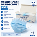Medizinischer Mundschutz Typ IIR – 3-lagige OP-Masken | EN 14683:2019 | 50 Stück