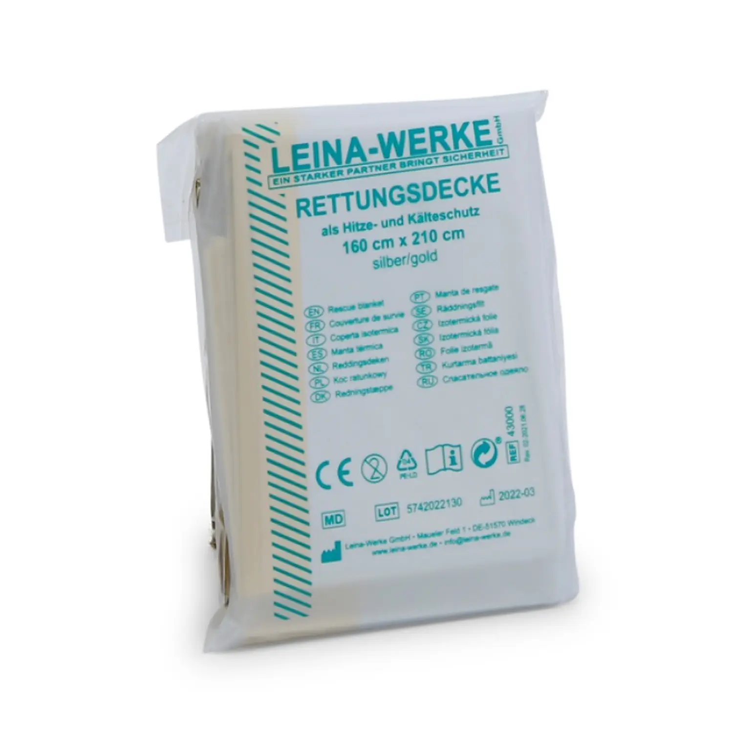 [LEINA-43000] Rettungsdecke Gold/Silber 160 × 210 cm