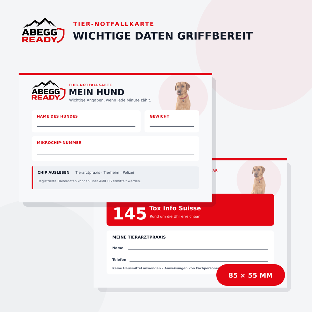 ABEGG READY Hunde-Notfallkarte – Schweizer Notfallkontakte